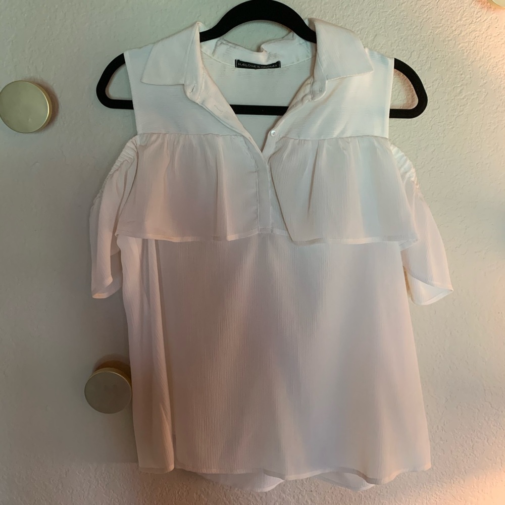 Harlowe & Graham off-white shoulder cut-out Top
